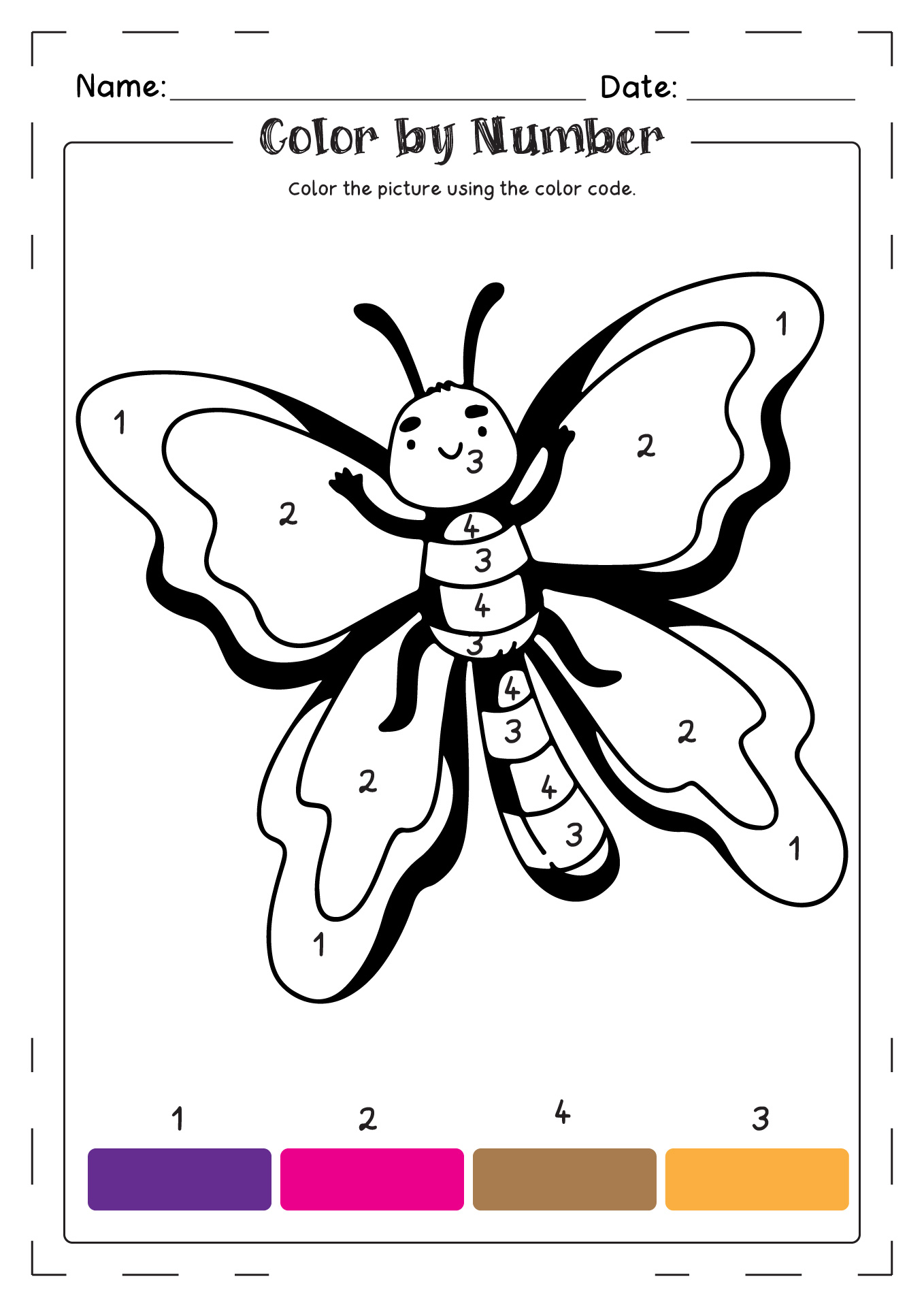 Butterfly Color by Number Worksheets