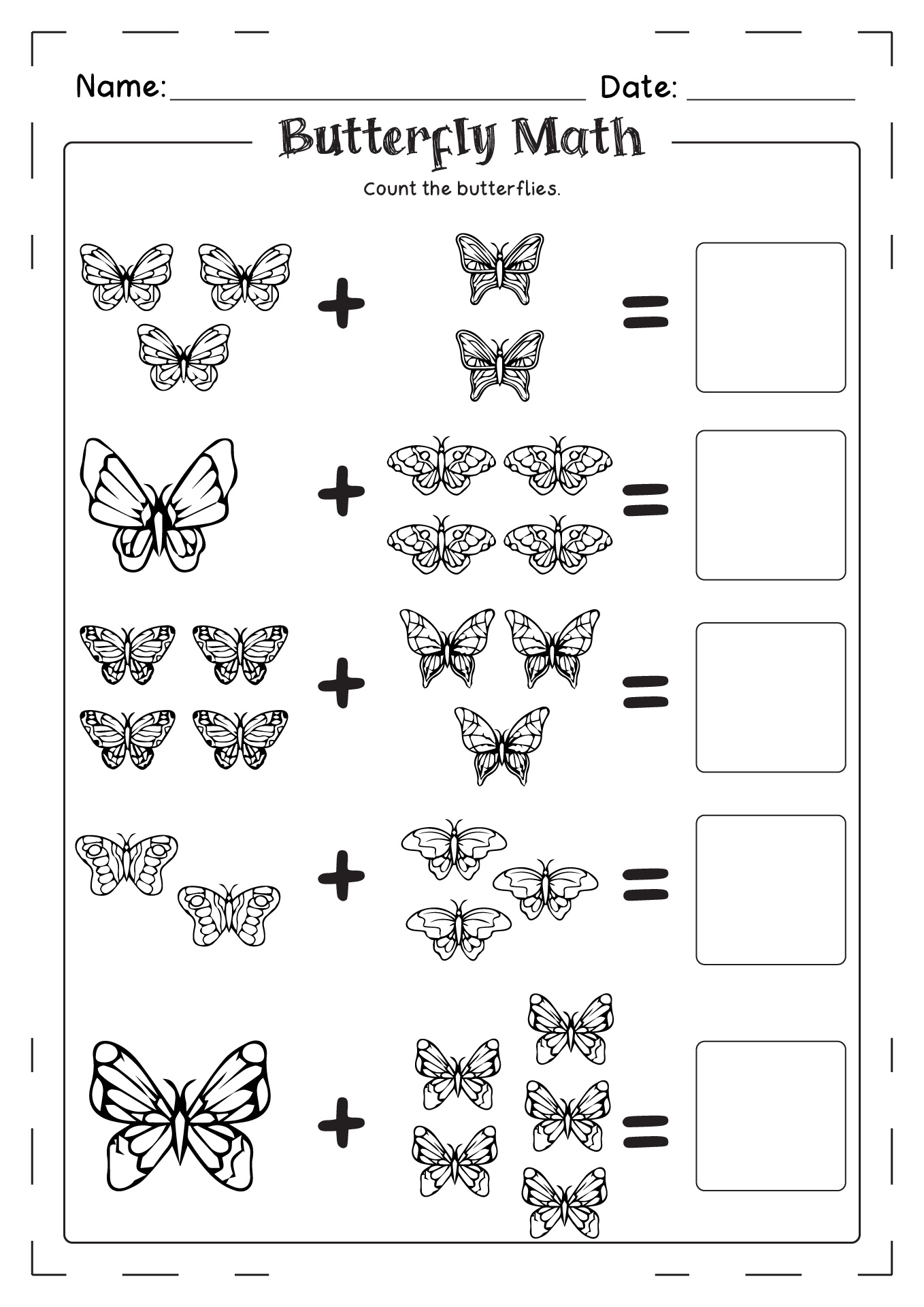 Butterfly Math Worksheets
