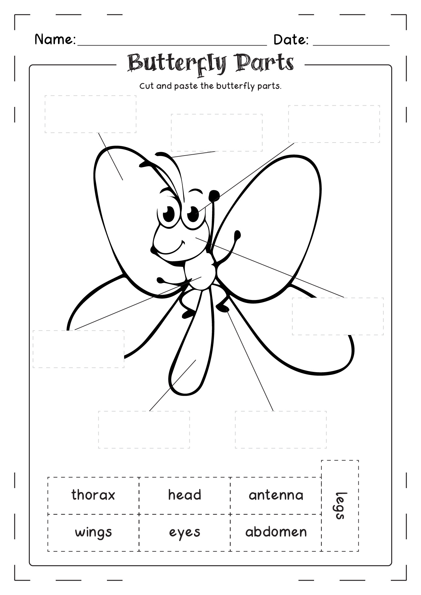 Butterfly Parts Worksheet