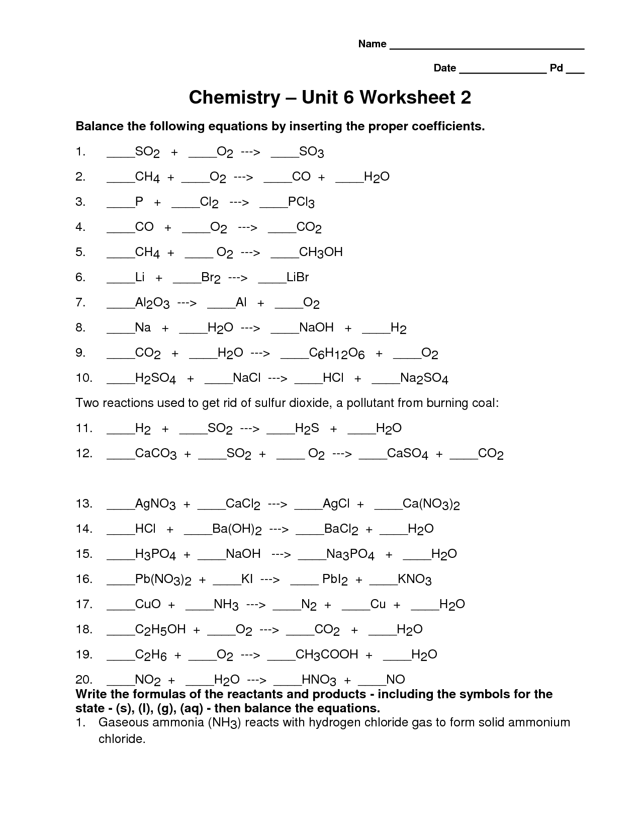 Chemistry Unit 1 Worksheet 6 Answers Image