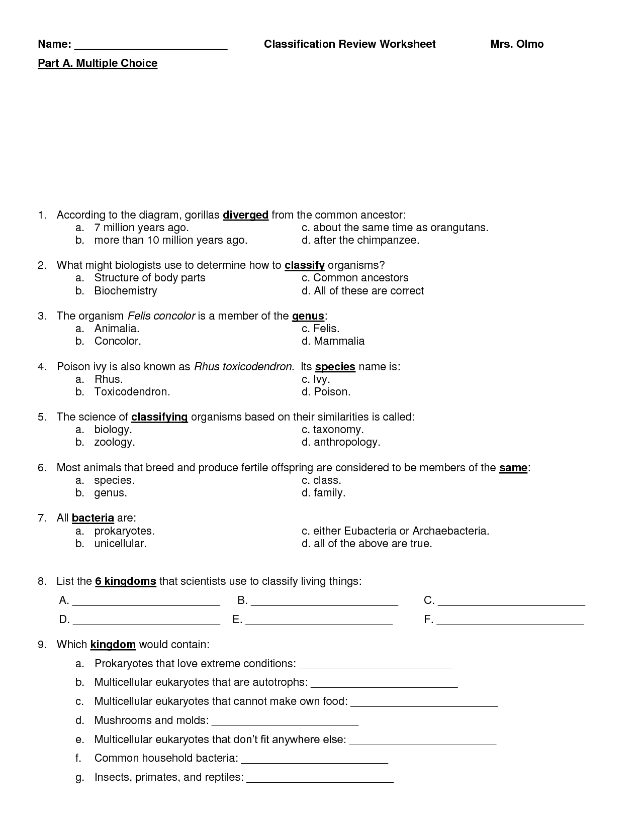 Classification of Living Things Worksheets Answer Image