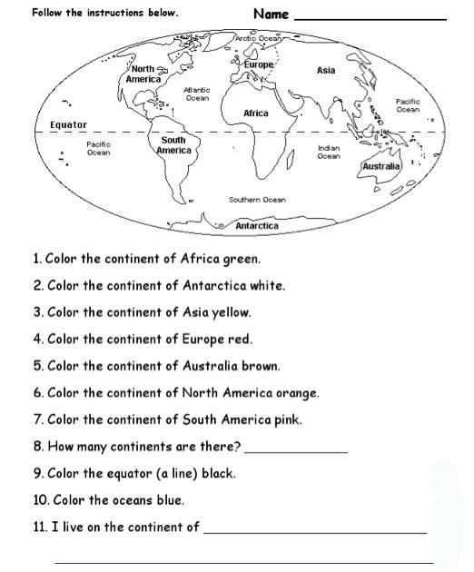 Continents and Oceans Worksheets 2nd Grade Image