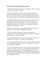 Enzymes Worksheet Answer Key