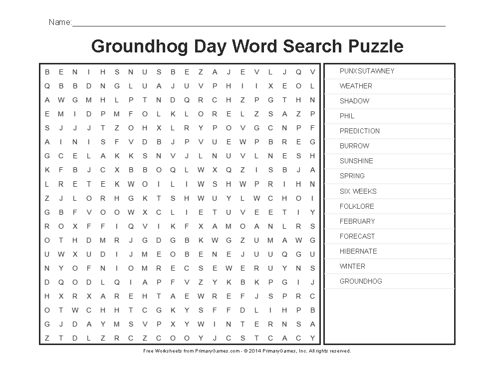 Groundhog Day Word Search Printable Image