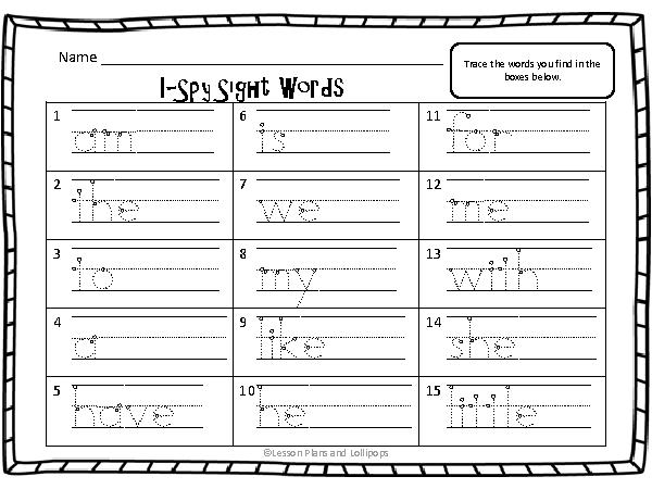 I Spy Kindergarten Sight Words Worksheets Image