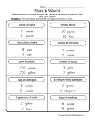 Mass and Volume Worksheets Image