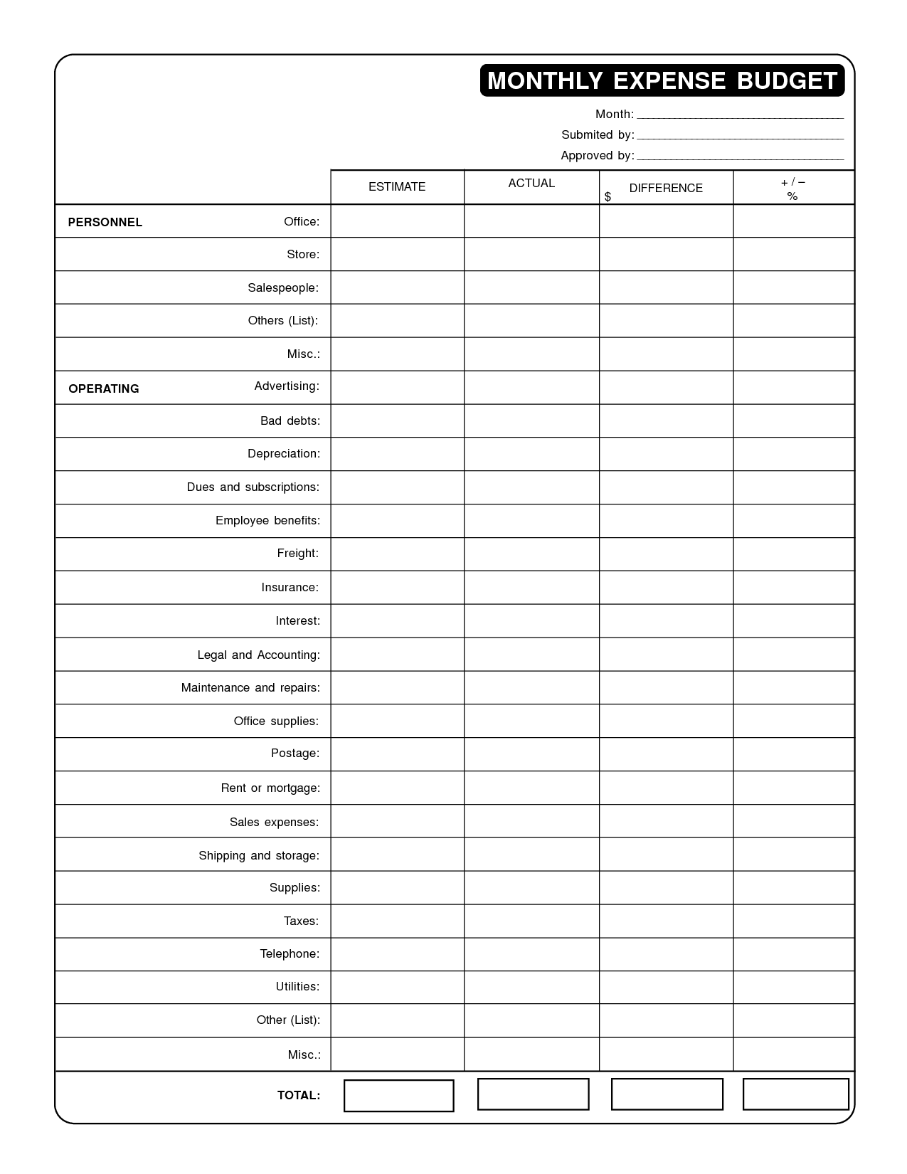 Printable List Of Monthly Expenses