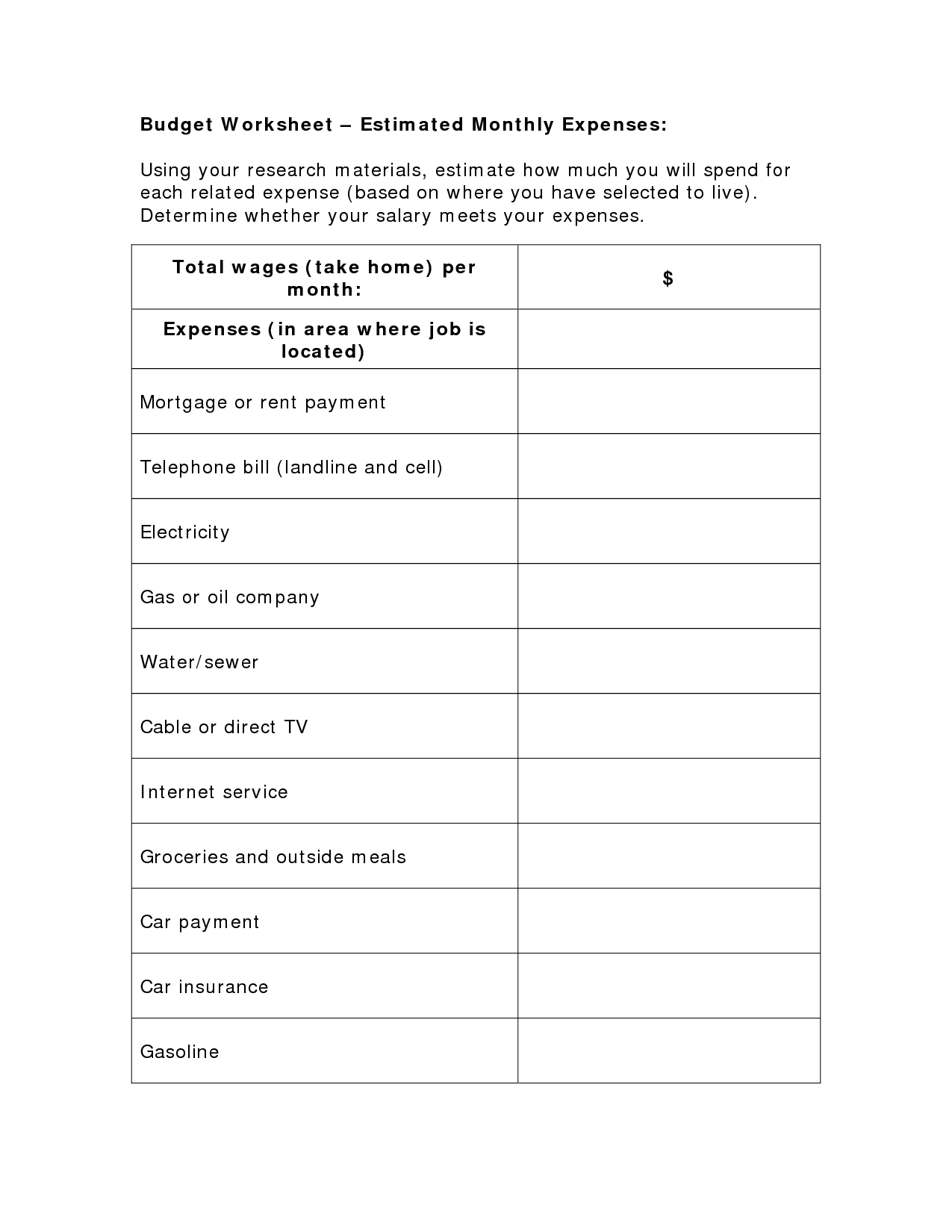16 Best Images of Budget Worksheet Monthly Bill - Blank ...