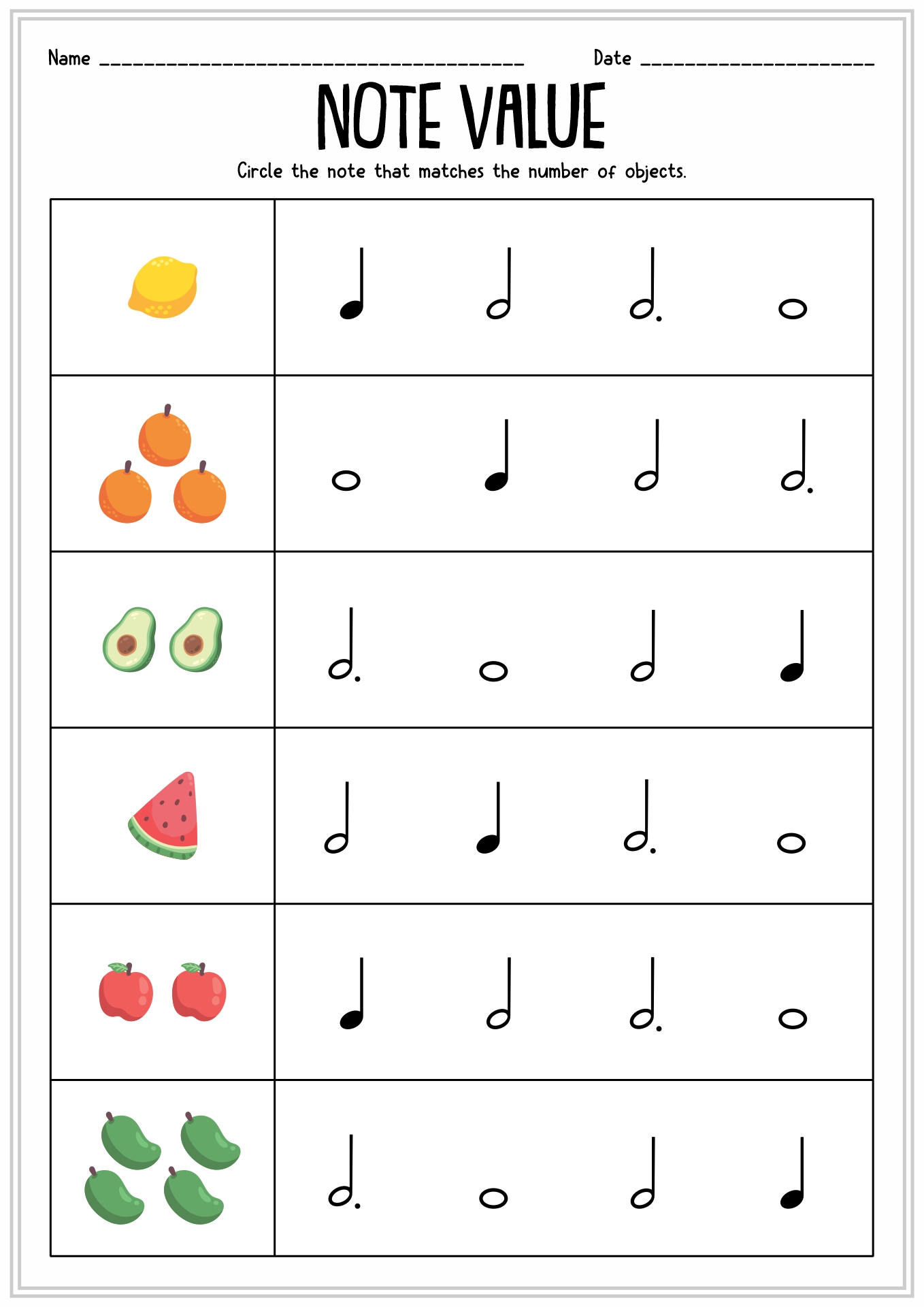 Music Note Values Worksheets for Kids