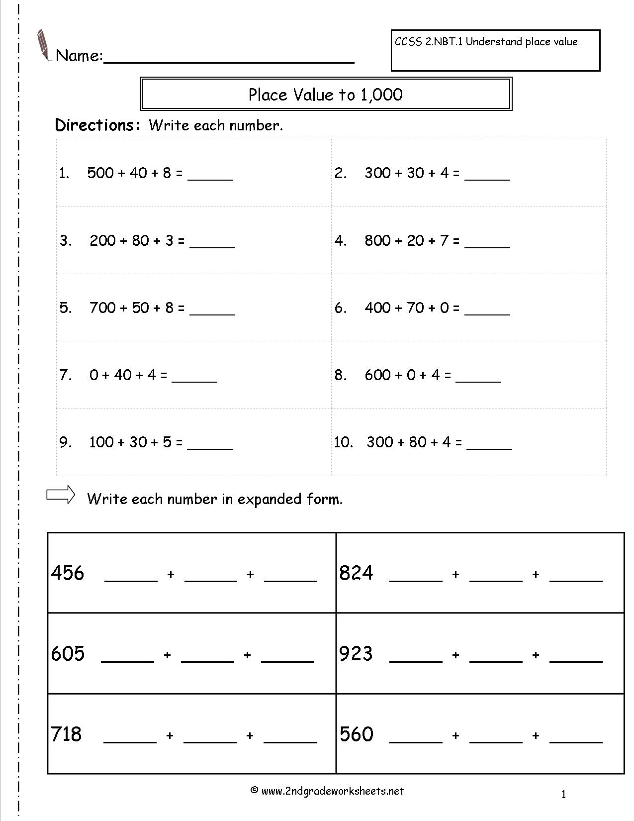Numbers in Expanded Form Worksheets 2nd Grade Image