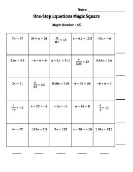 One-Step Equations Magic Square Image