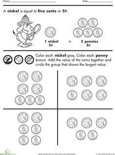 Pennies and Nickels Worksheets Kindergarten Image