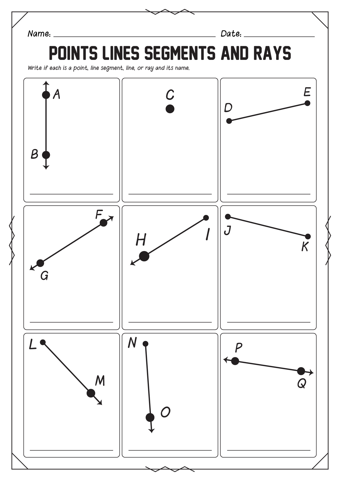 Points Lines Segments and Rays Worksheets