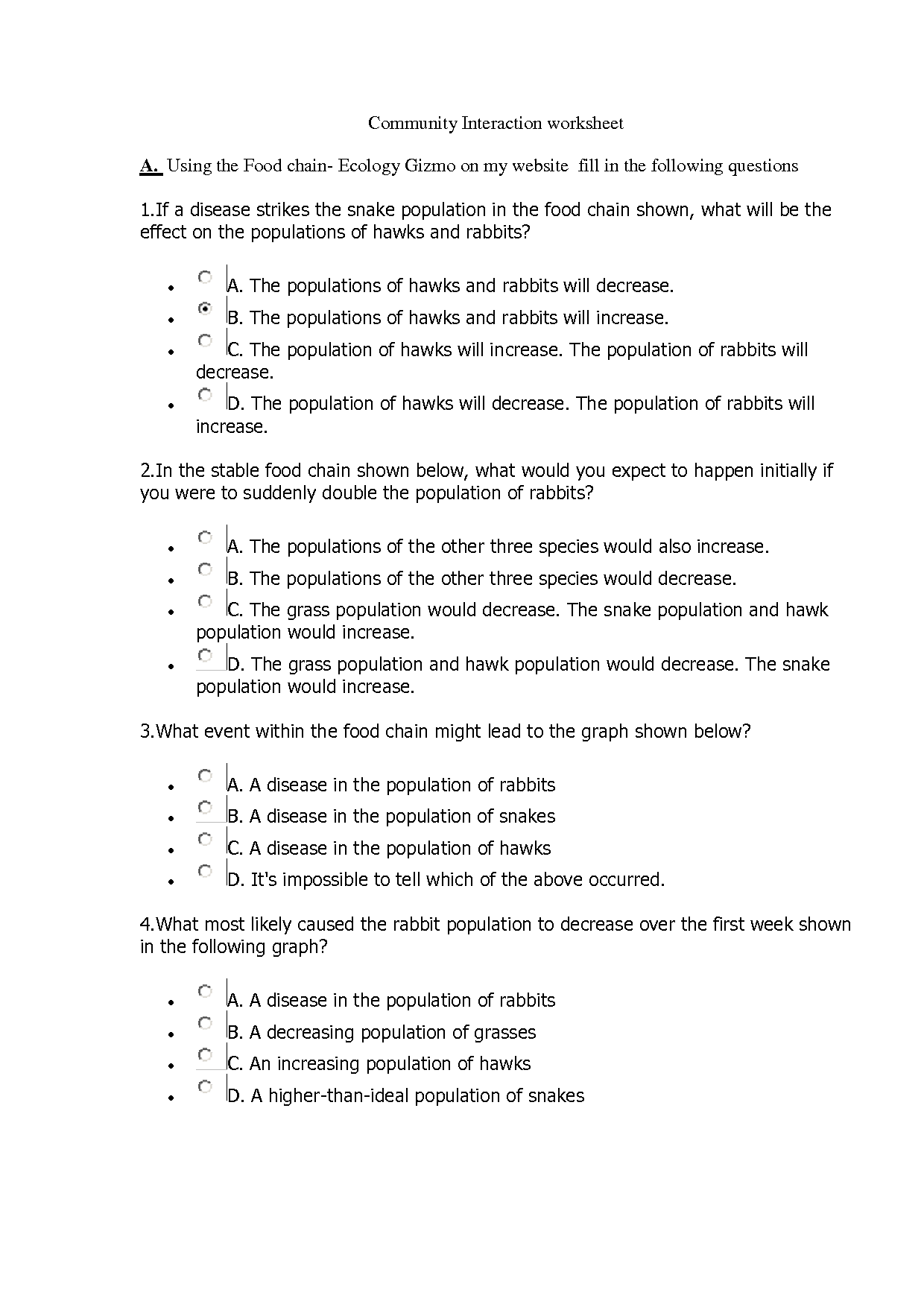 Population Community Ecosystem Worksheet