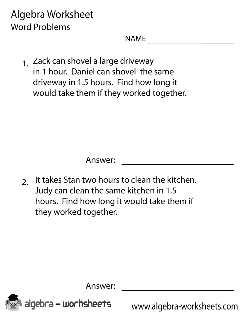 Pre-Algebra Word Problem Worksheets Image