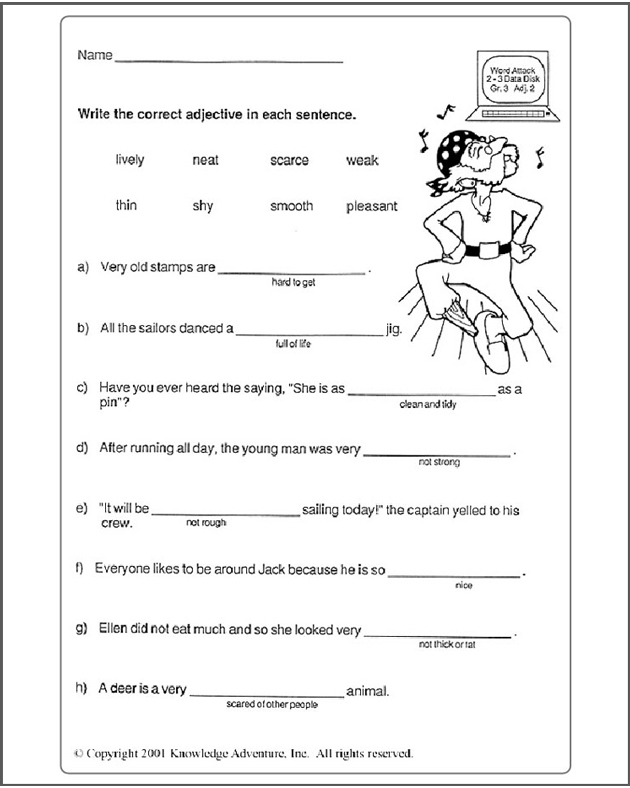 Printable Adjective Worksheets 4th Grade