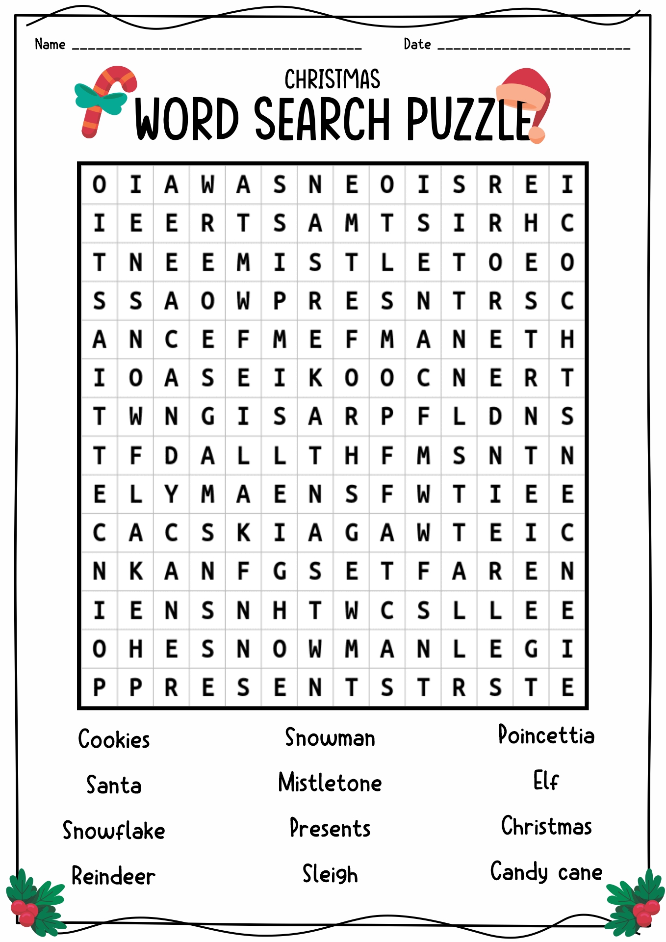 Printable Christmas Word Search Puzzles for Kids