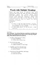 Printable Multiple Meaning Words Worksheets Image
