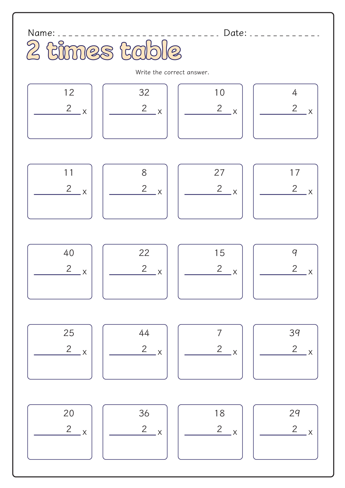 Printable Multiplication Worksheets 2 Times Table