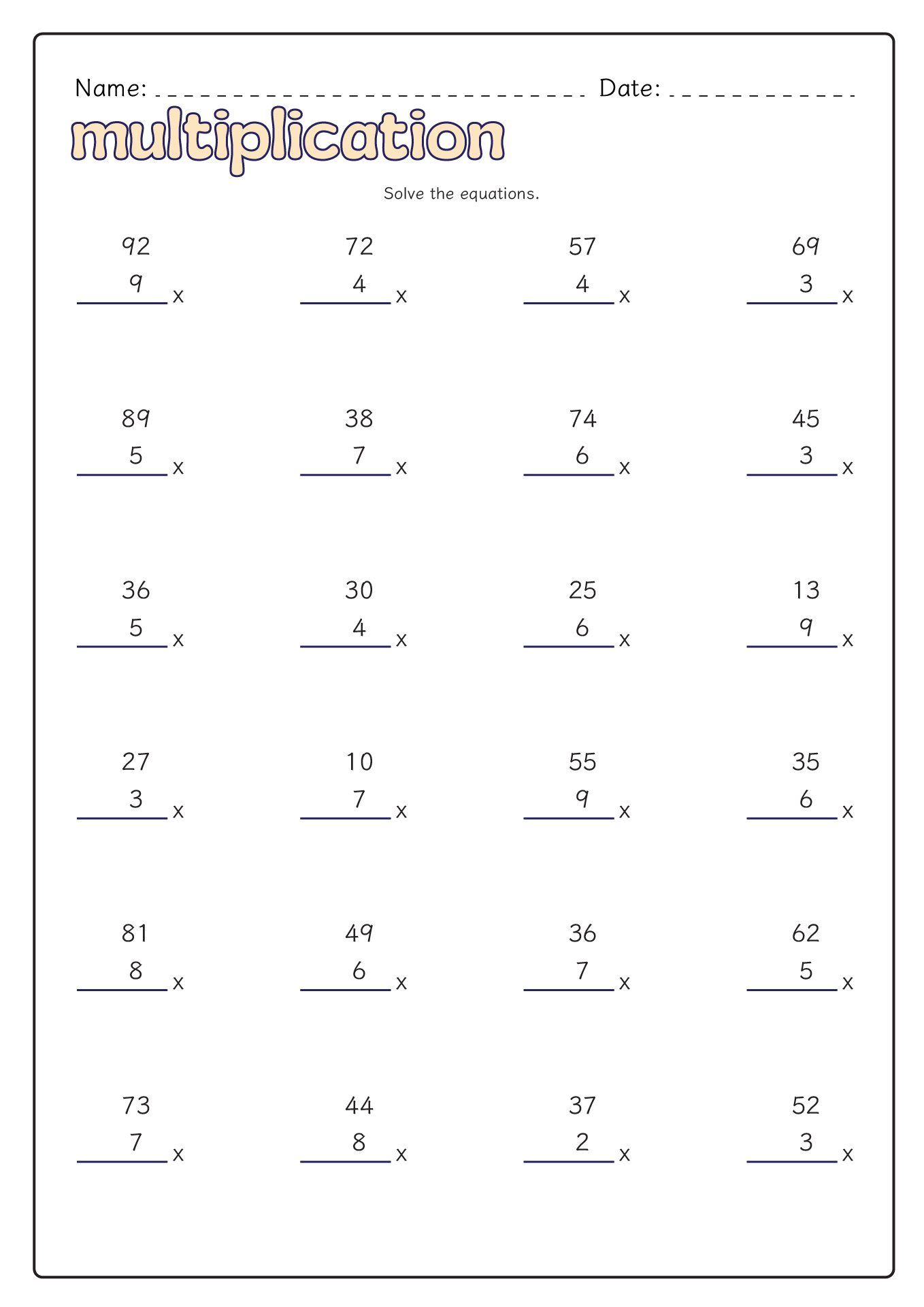 Printable Multiplication Worksheets Grade