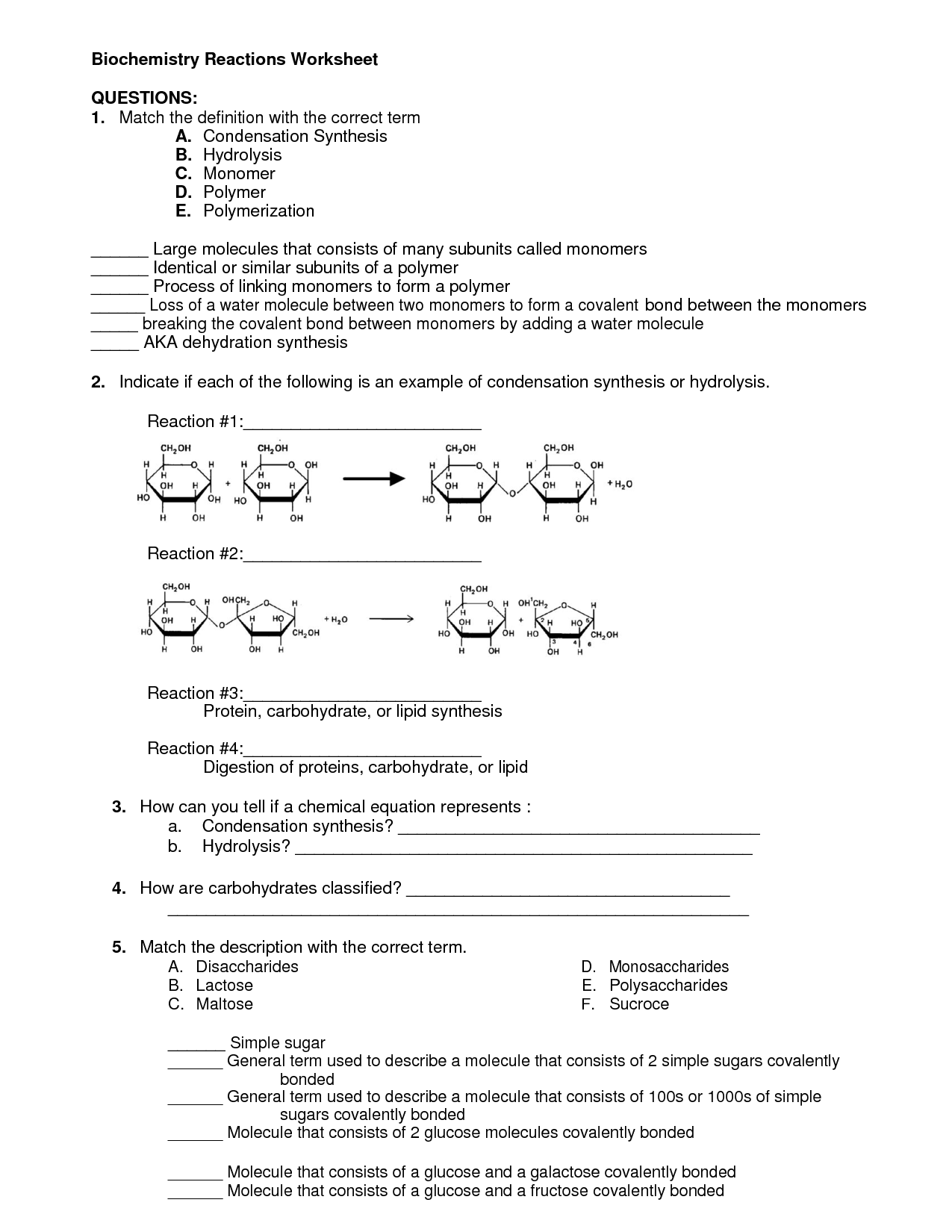 Synthesis Reaction Worksheet Image