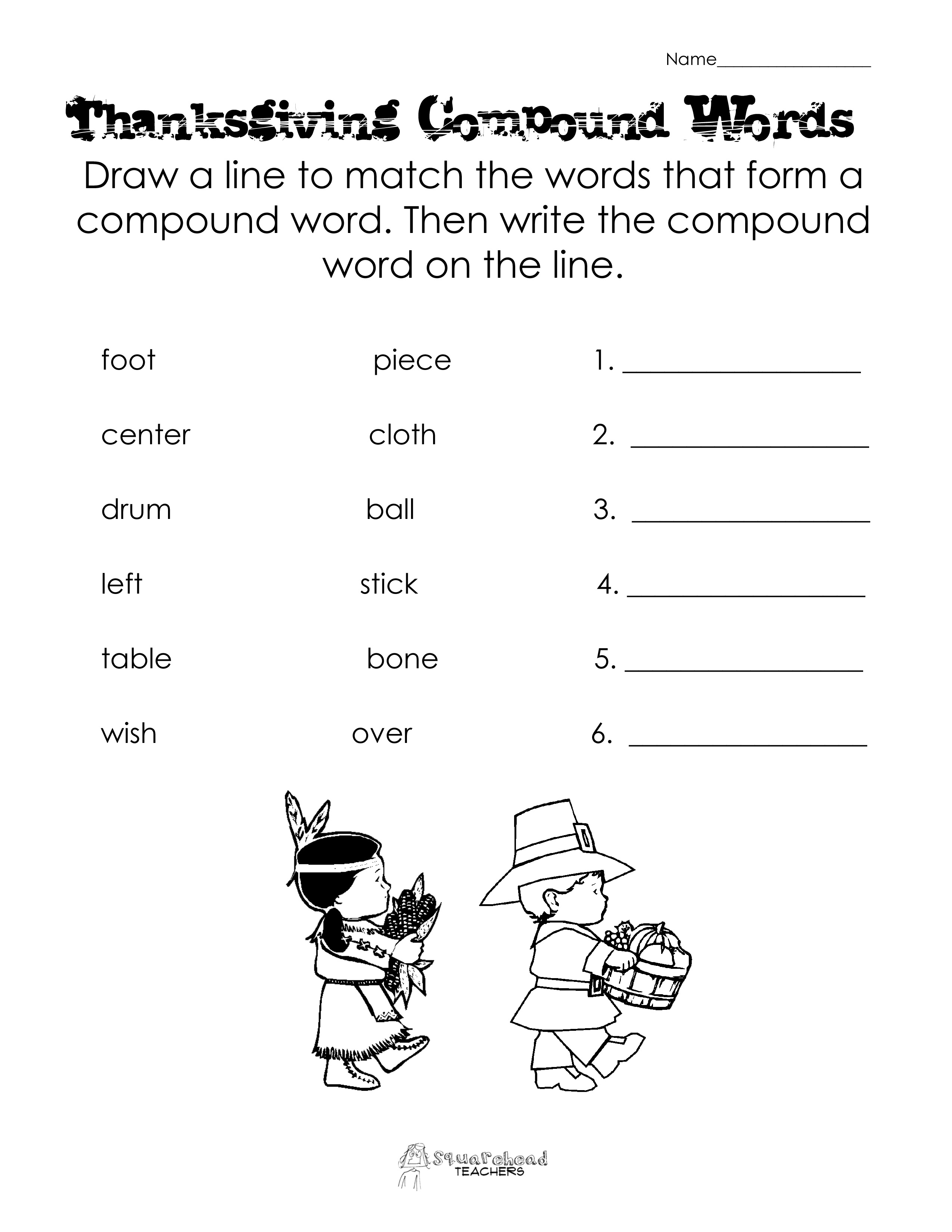 Thanksgiving First Grade Compound Word Worksheet Image