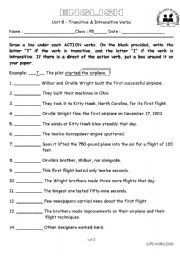 Transitive Verb Sentences Worksheet
