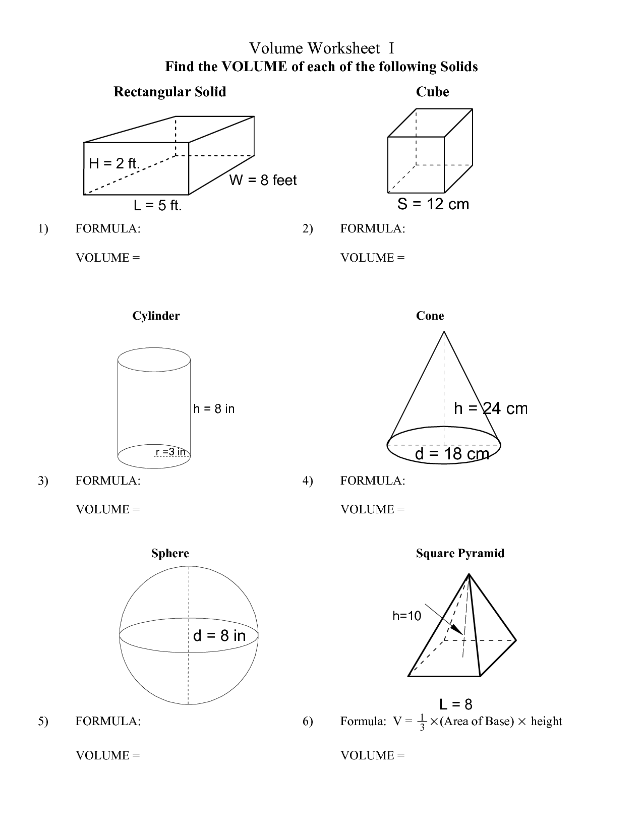 Volume Pyramid Worksheet Image