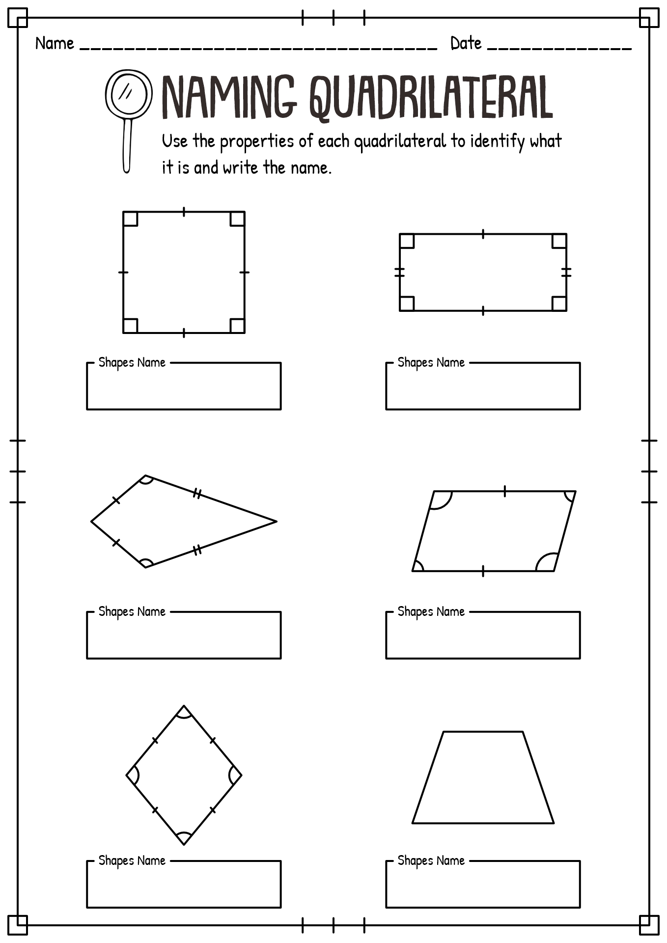 Worksheet Quadrilateral Shapes and Names