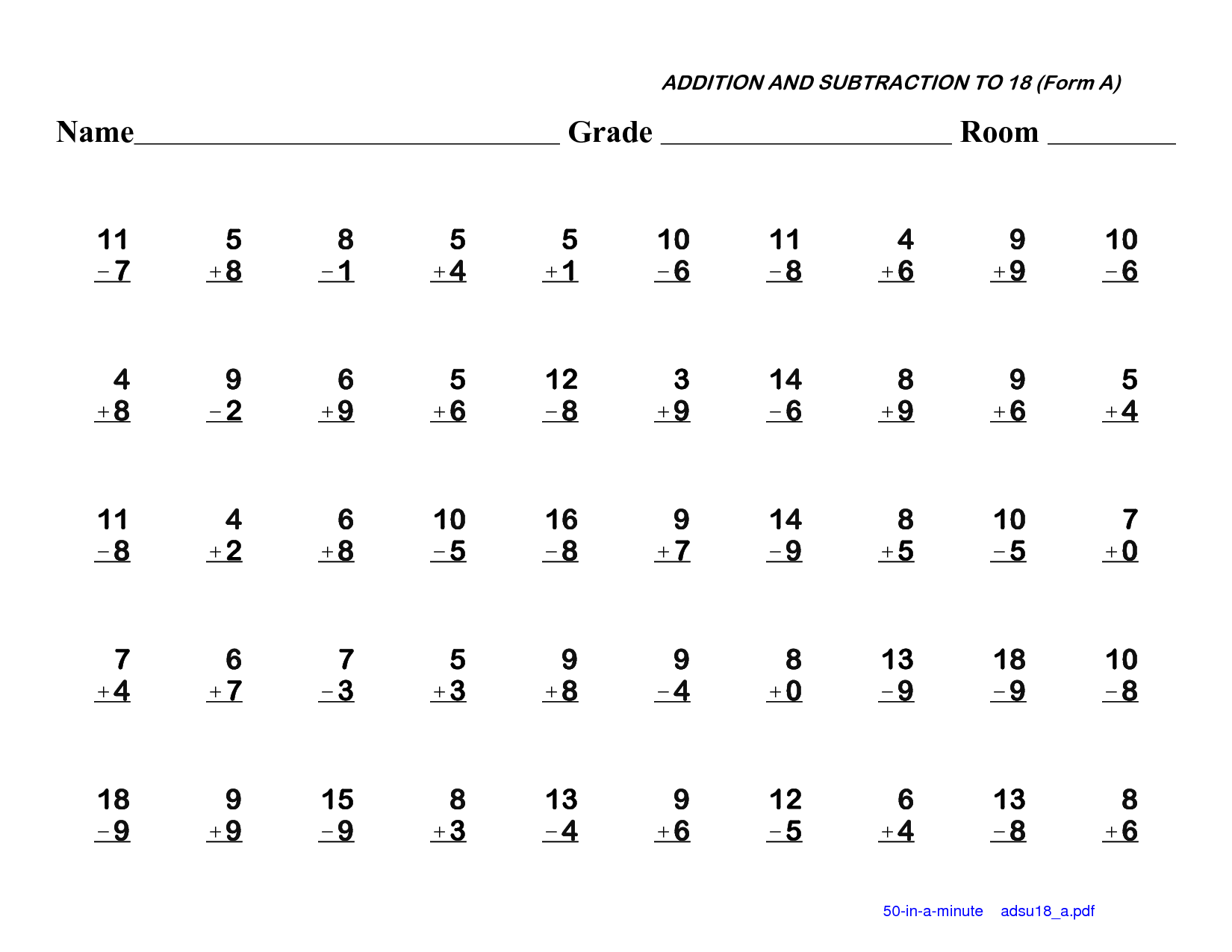 1st Grade Addition and Subtraction Worksheets Image