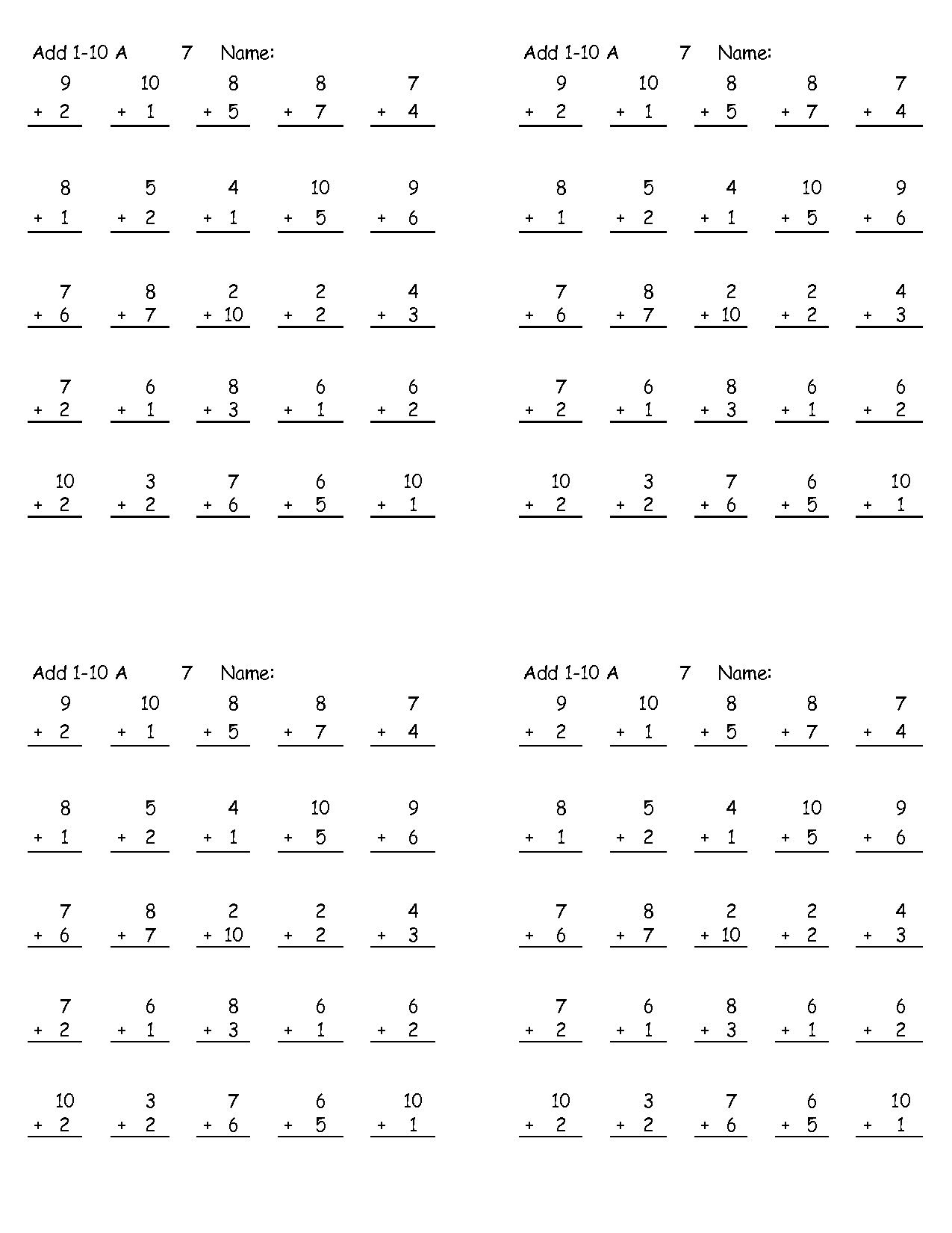 4th Grade Printable Math Addition Worksheets Image