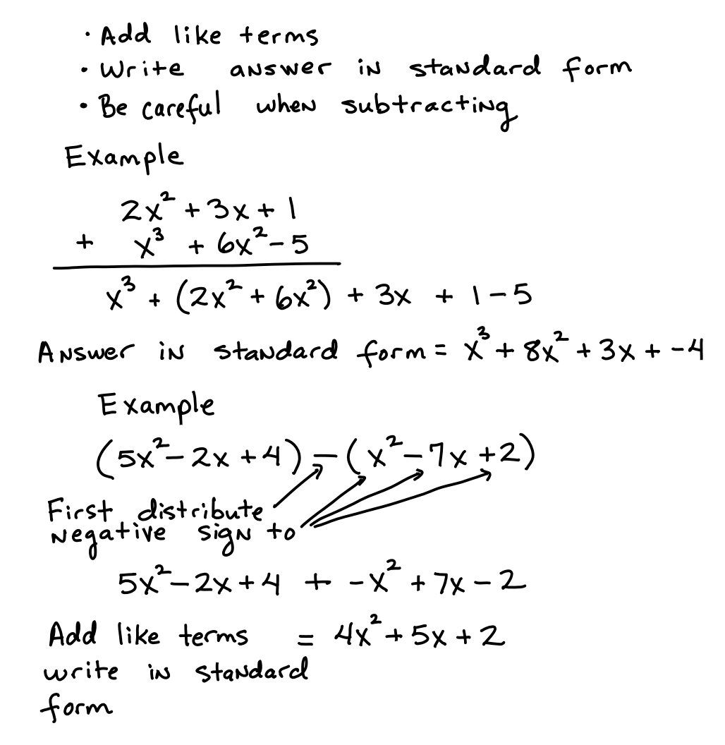 Adding and Subtracting Polynomials Image