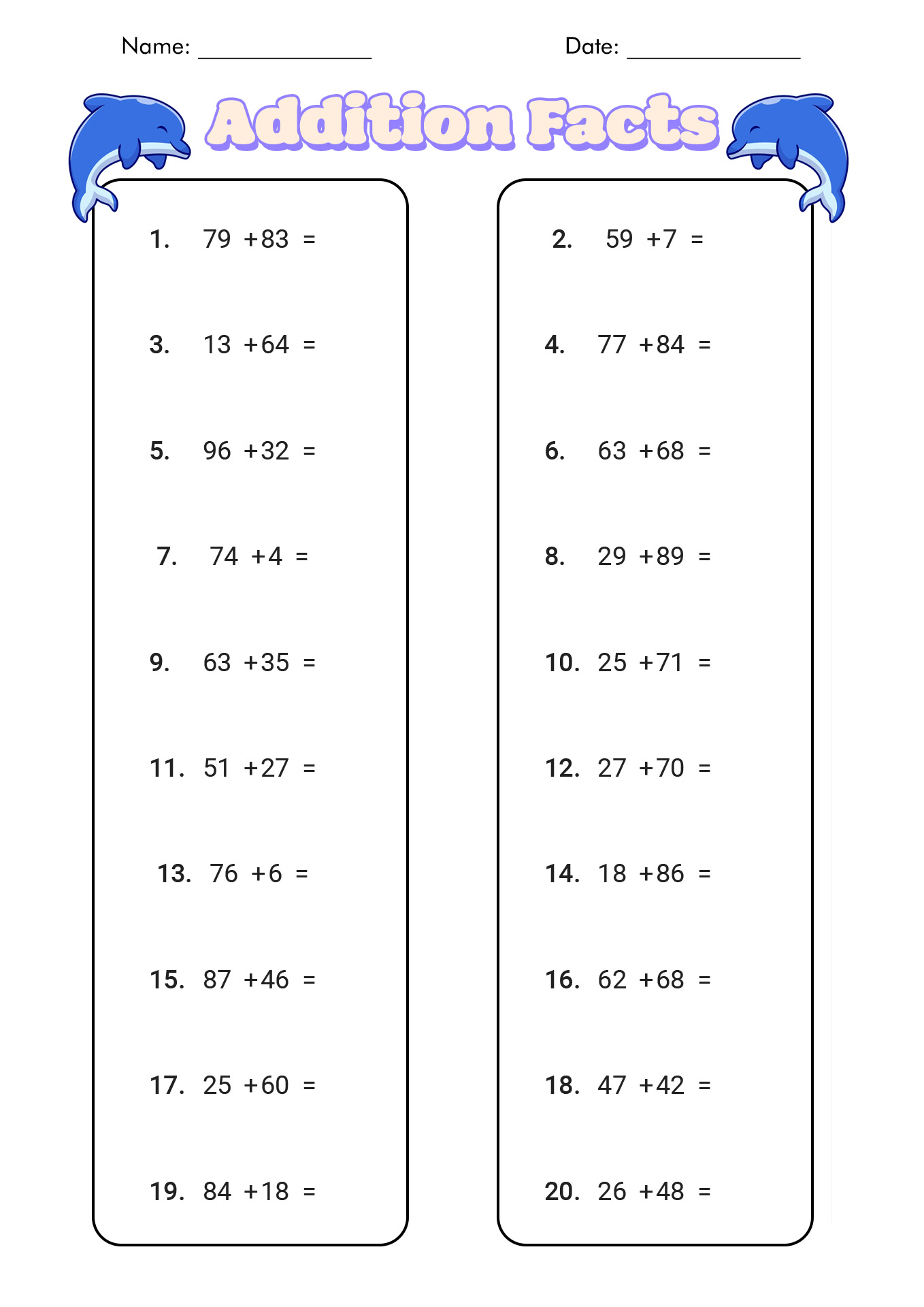 Addition Facts Worksheets