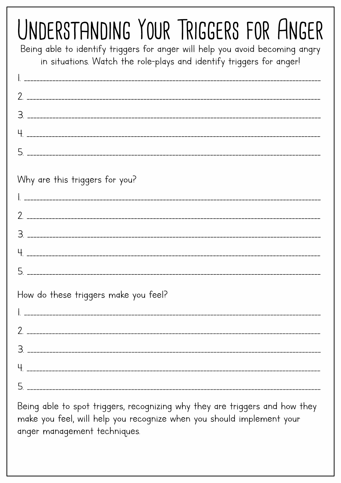 Anger Management Skills Worksheet Image