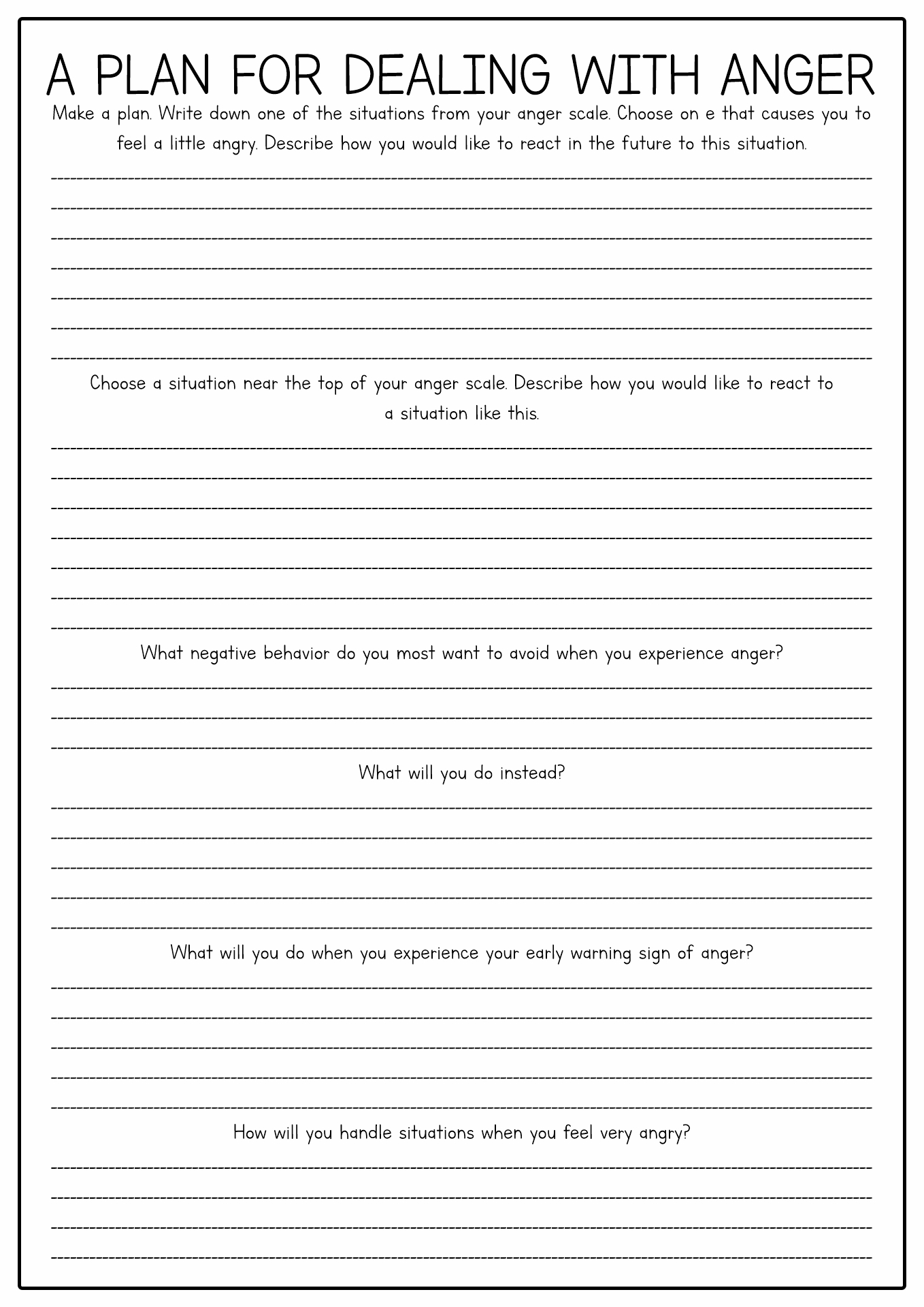 Anger Management Worksheet PDF