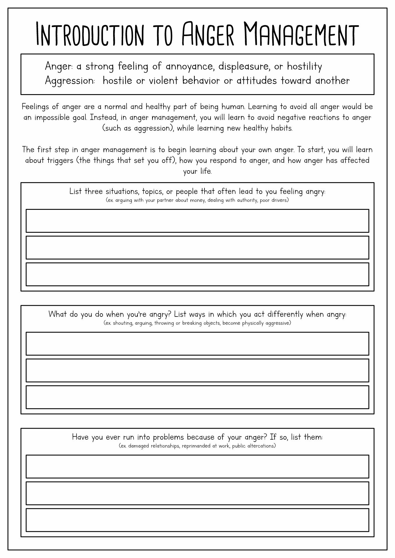 Anger Management Worksheets for Adults PDF