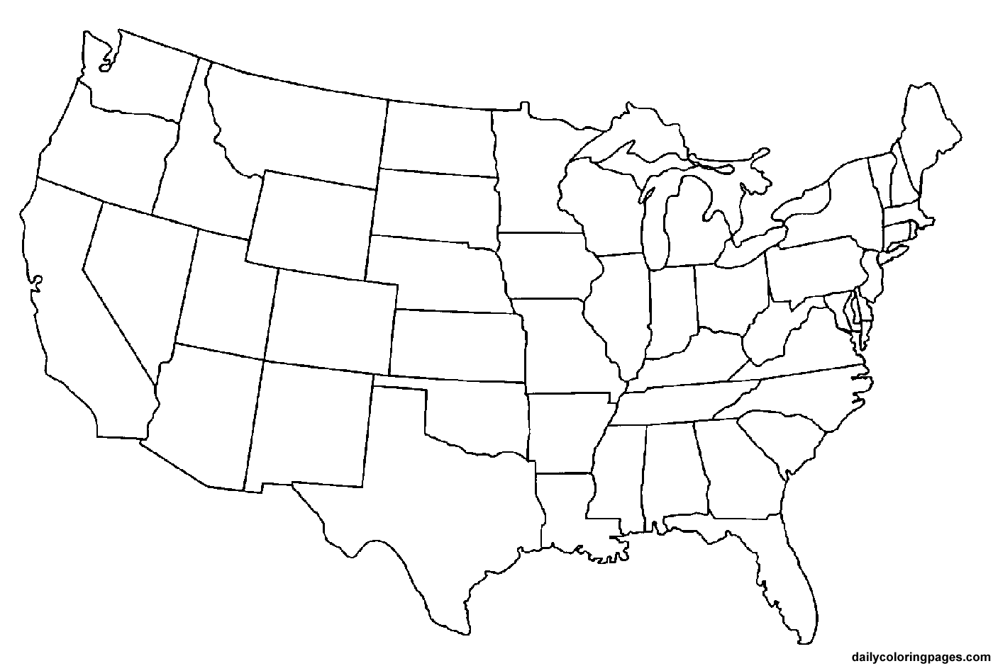 Blank United States Map Coloring Page Image