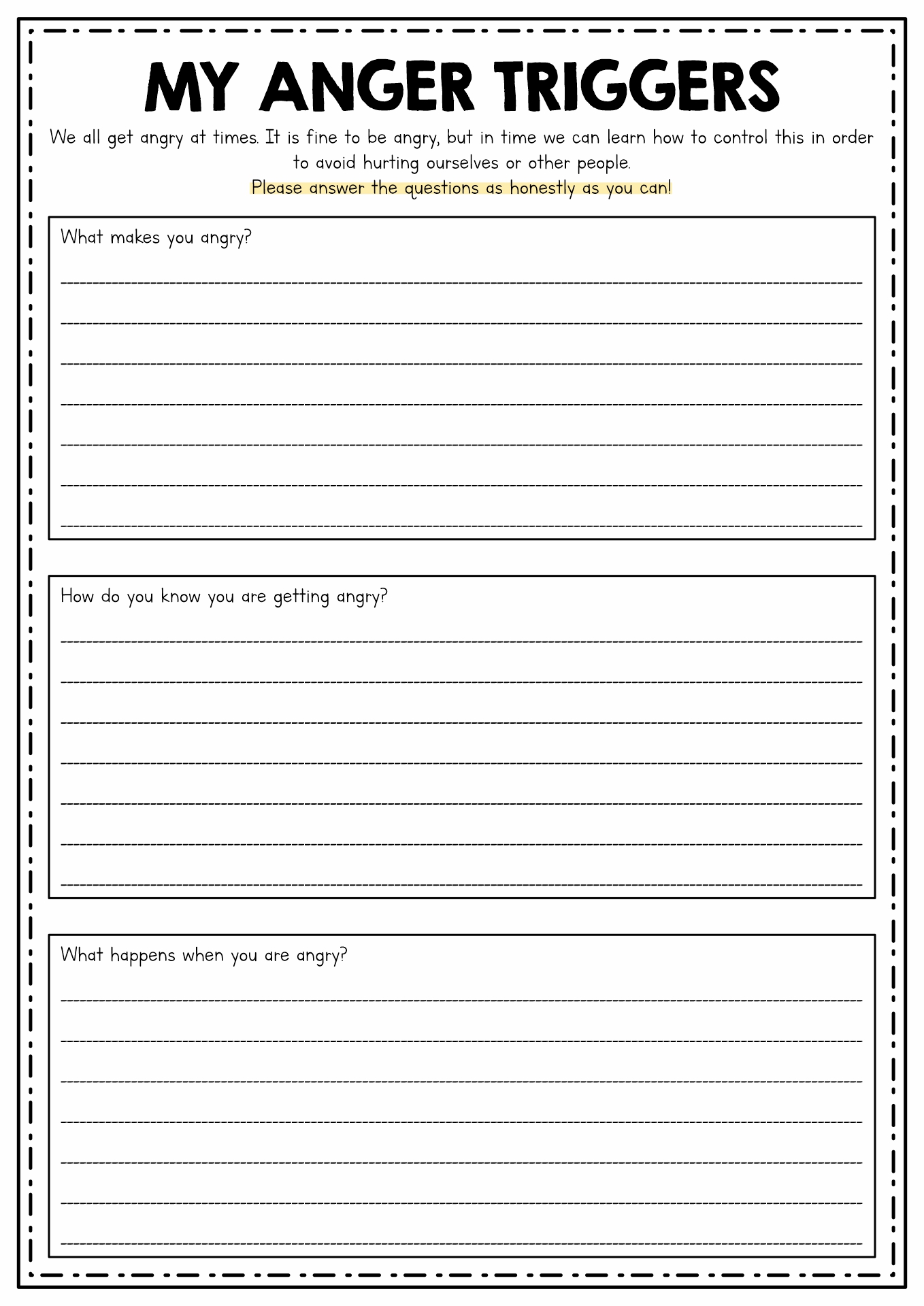 Coping with Anger Worksheets