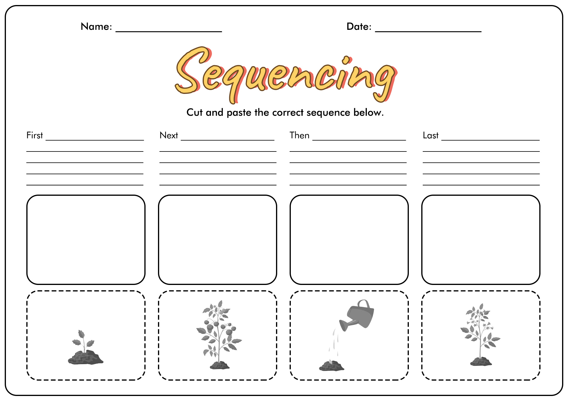 First Next Last Worksheets Sequencing