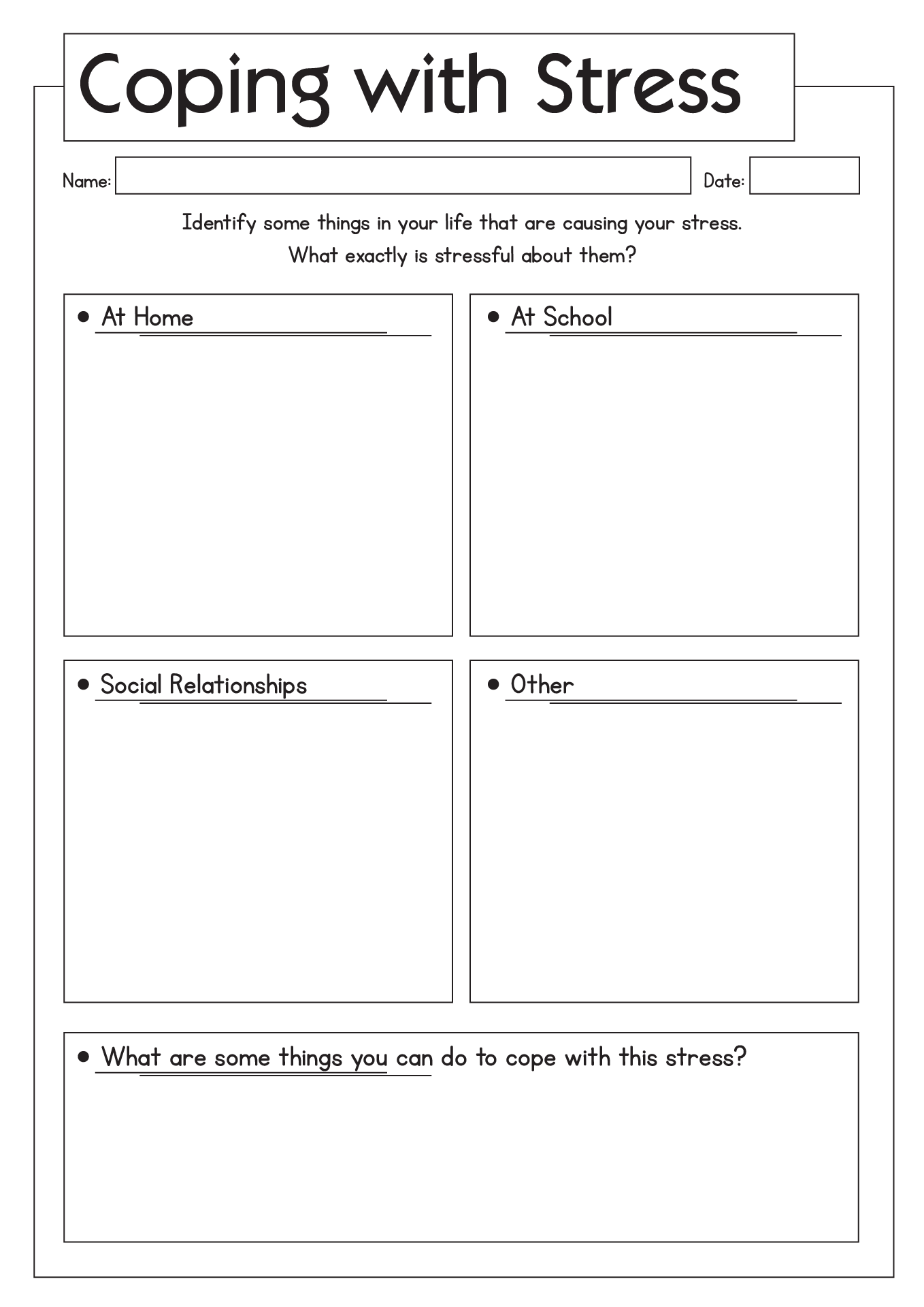 Safe Coping Skills Worksheets