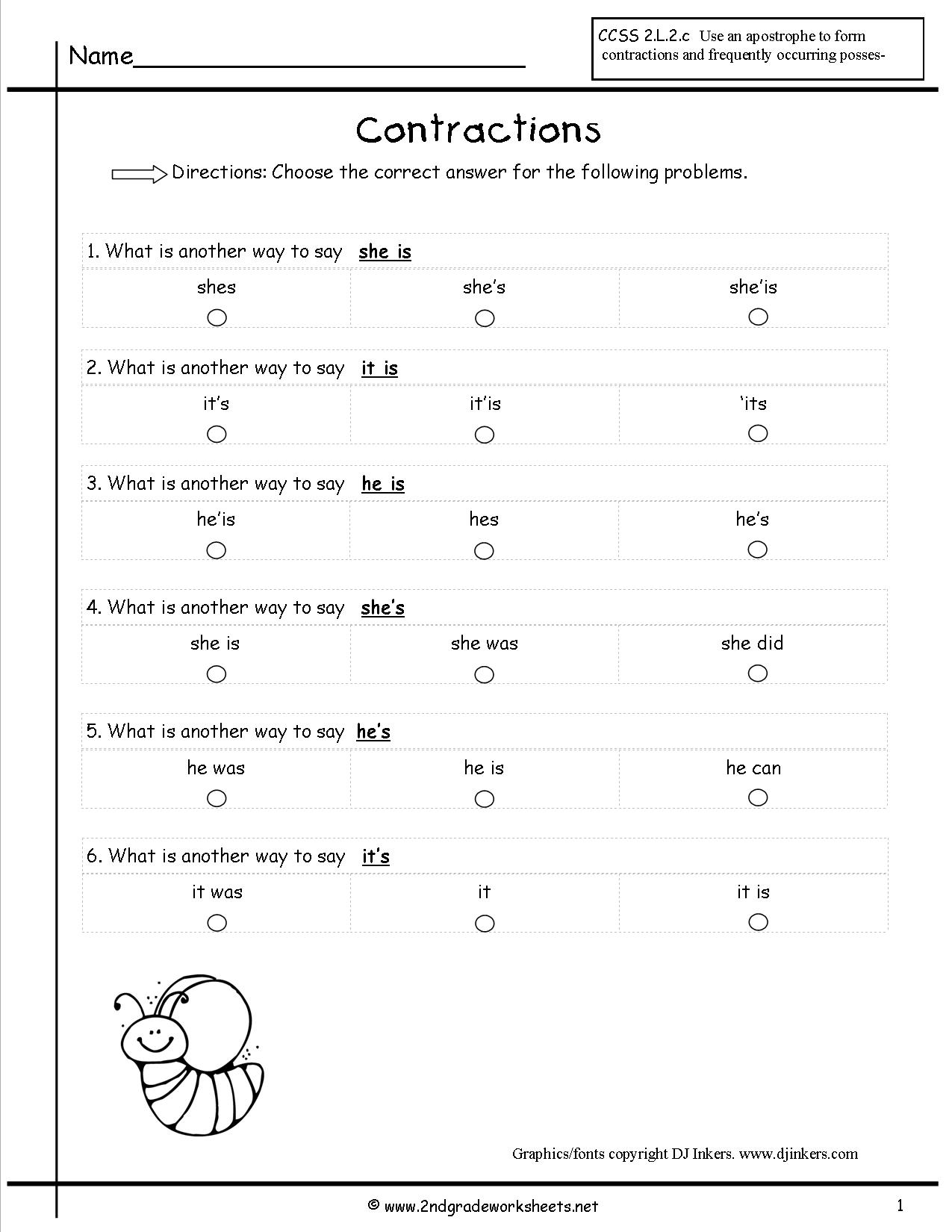 Free First Grade Contractions Worksheets Image