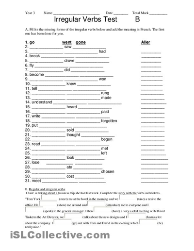 Free Printable Irregular Verbs Worksheets Image