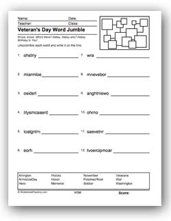 Free Printable Veterans Day Worksheets Image