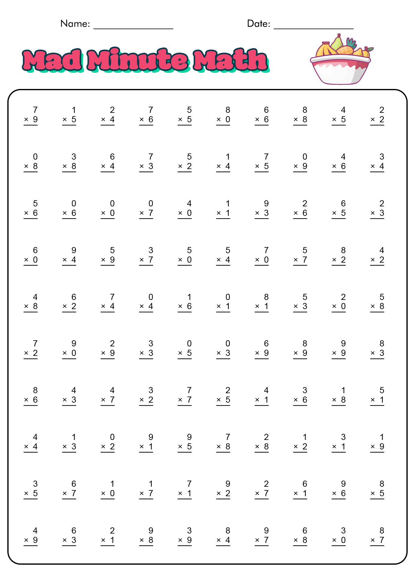 Mad Minute Math Worksheets Printable