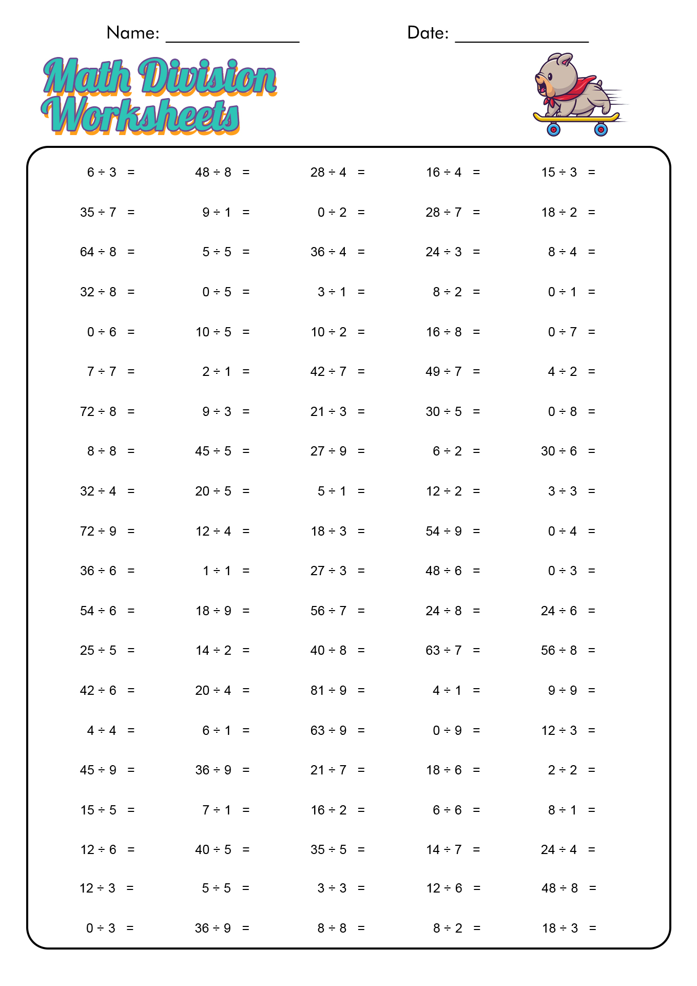 Minute Math Division Worksheets Image