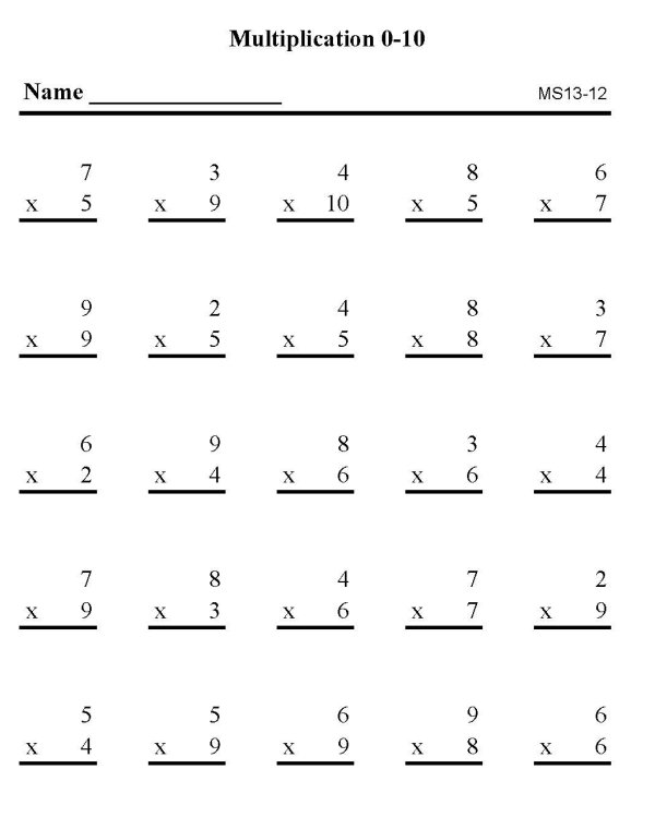 Multiplication Practice Sheets Image