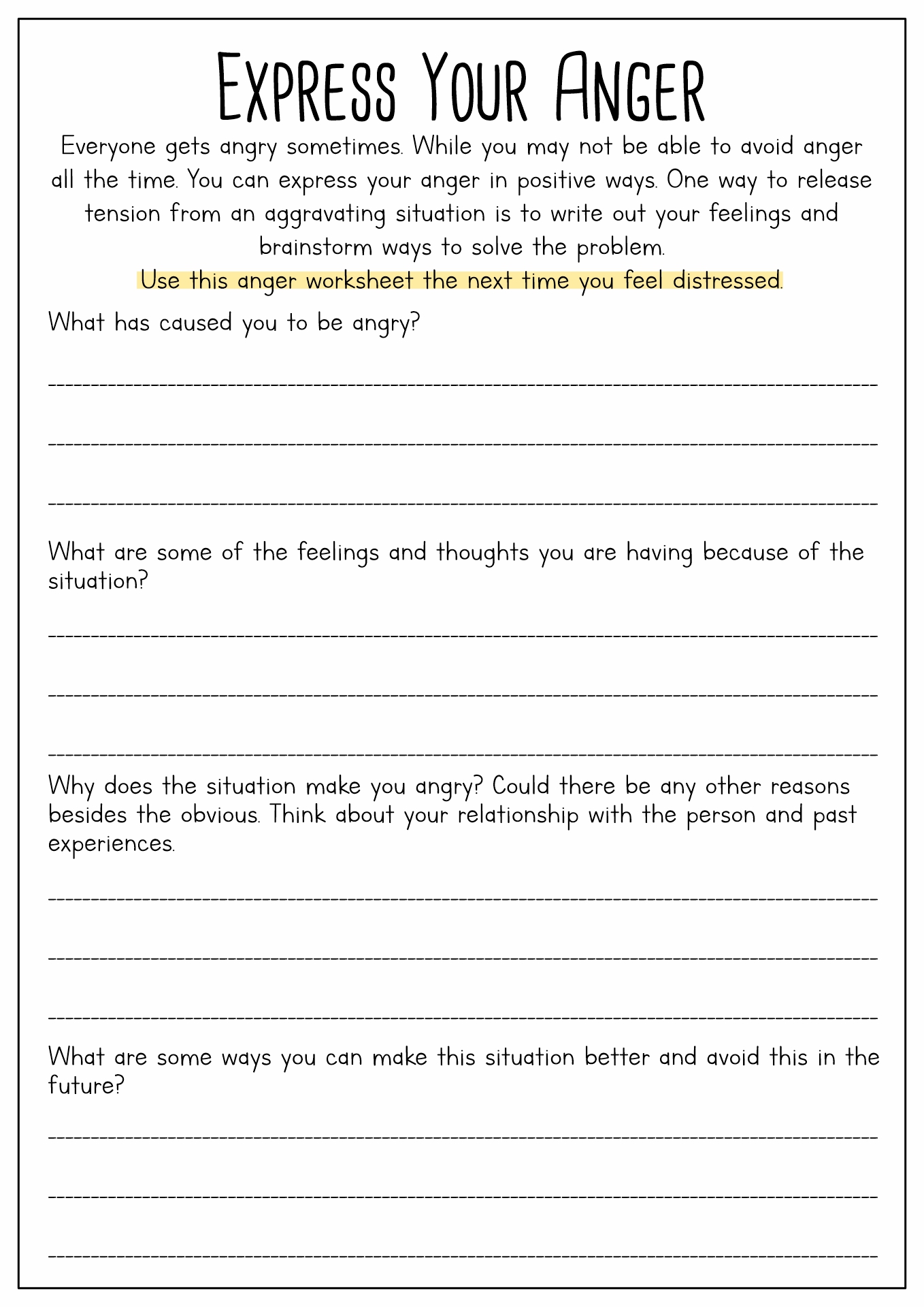Positive Anger Worksheets for Adults