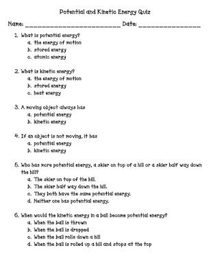 Potential and Kinetic Energy Worksheets 6th Image