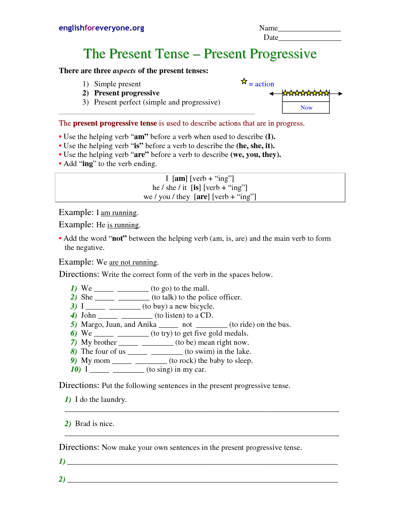 Present Progressive Tense Worksheets For Grade 1 Pdf