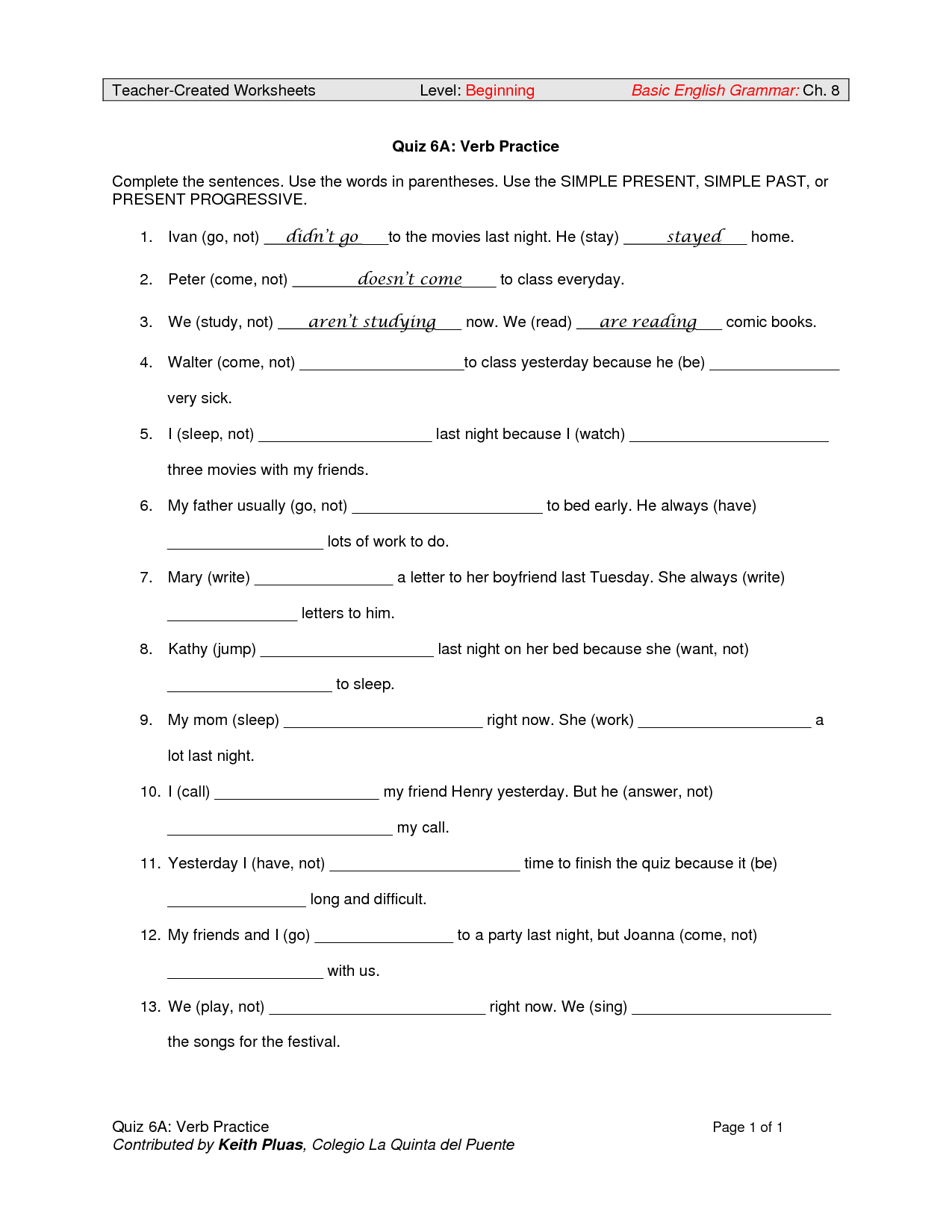 Simple Past and Present Worksheets Image